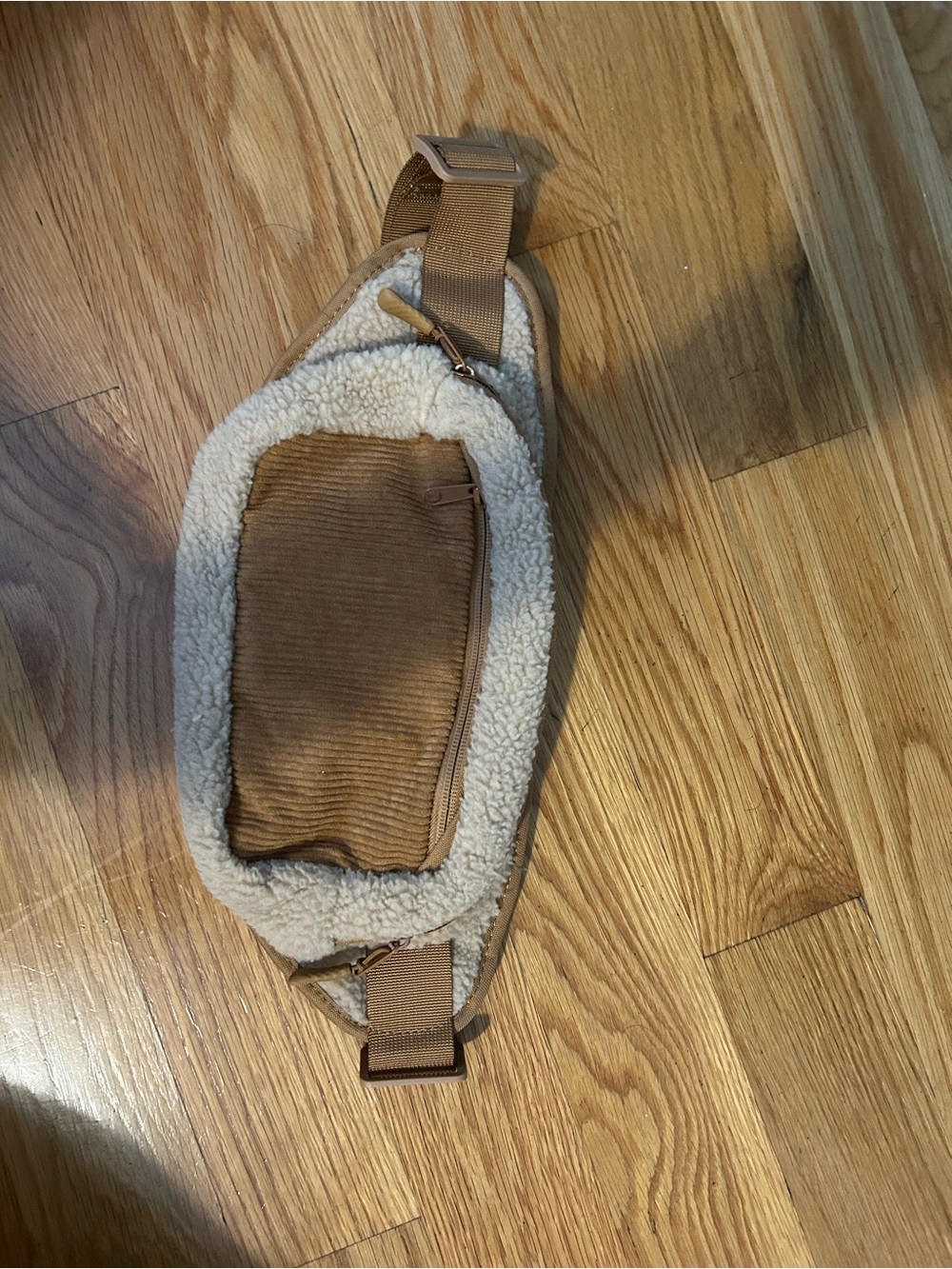 Cozy Sherpa-Trim Tan Crossbody Sling Bag